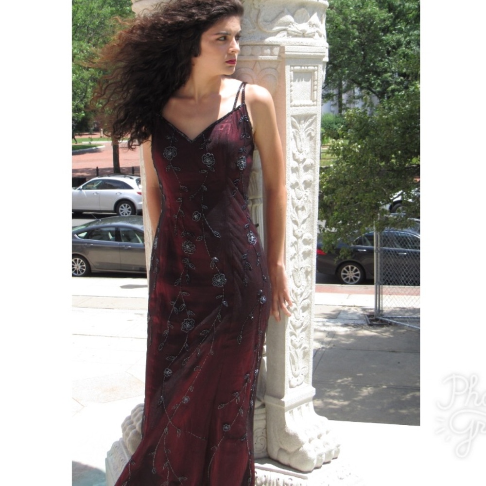 Long beaded evening gown